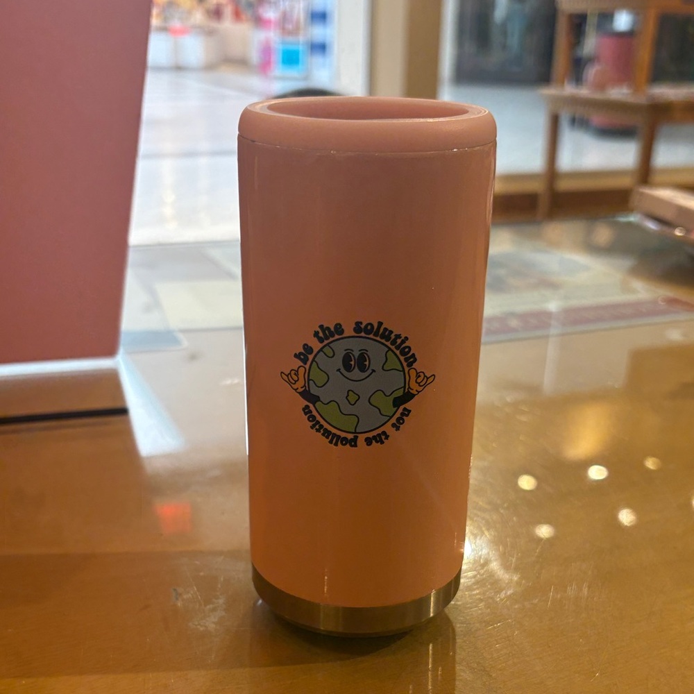 Chic Pink Can Koozy with Earth Motif